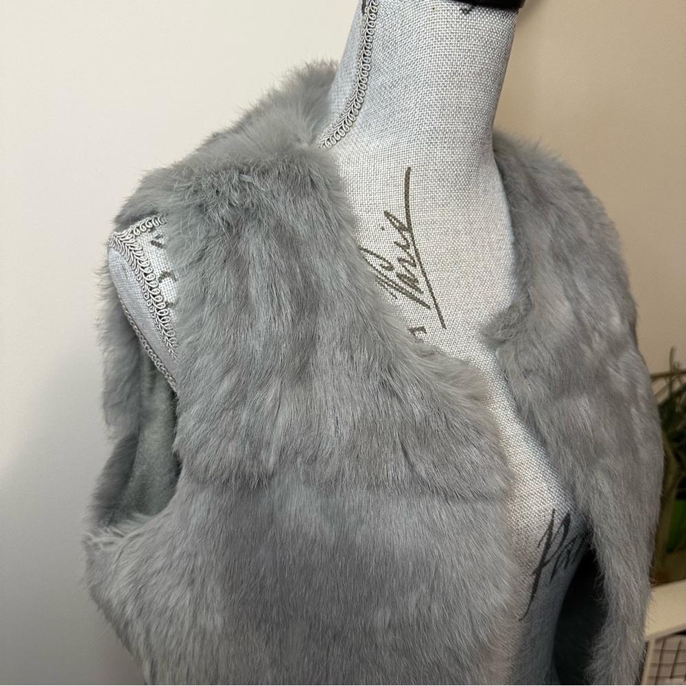 LaROK Luxe Genuine Rabbit Fur Vest – Gray, Size M